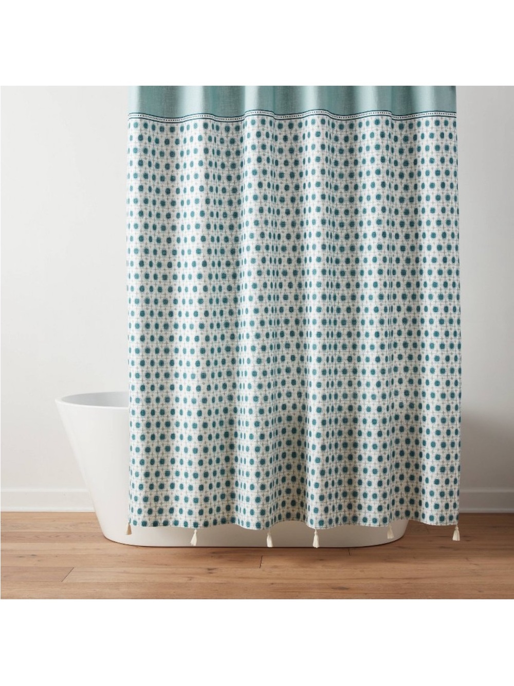 Threshold Ikat Shower Curtain Aqua Print and Tassel Trim